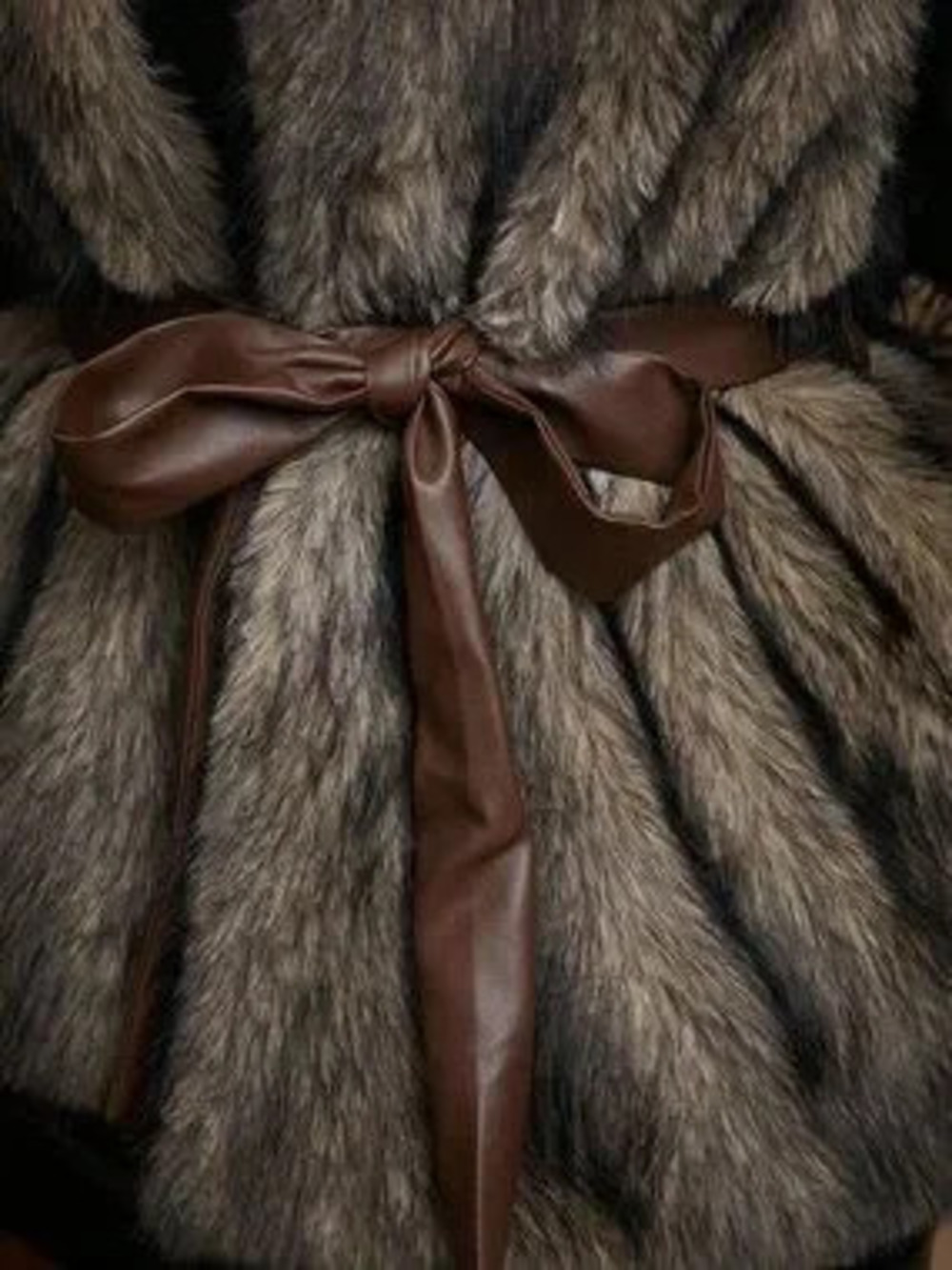 ZARA Grey Women's Plus Size Sleeveless Waist Cinched Faux Fur Jacket